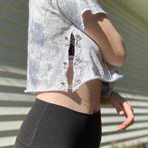 Tie-dyed Grey & white crop top, safety pin sides